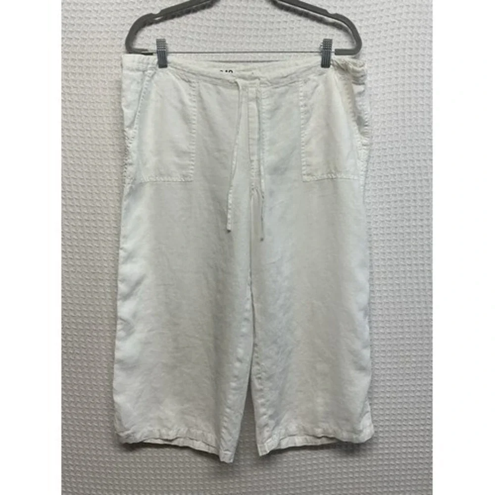 London‎ Jean White Lagenlook Wide Leg Capri Pants Women Large China 100% Linen